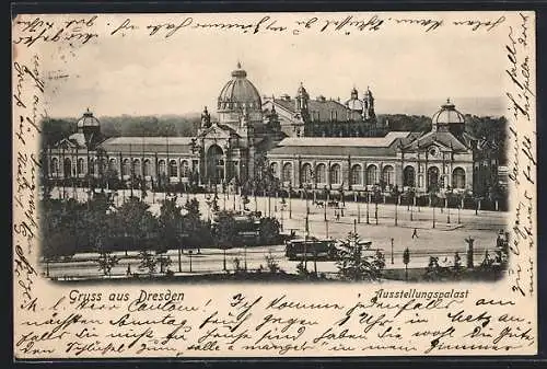 AK Dresden, Strassenbahn am Ausstellungspalast