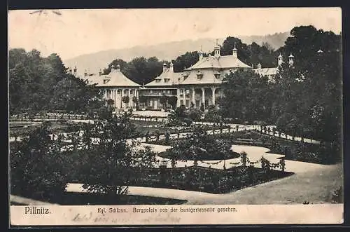 AK Dresden-Pillnitz, Kgl. Schloss, Bergpalais von der Lustgarteseite