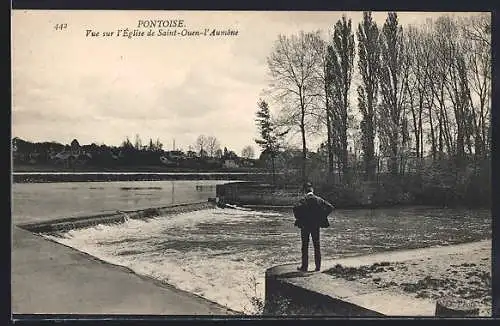 AK Pontoise, Vue sur l`Église de Saint-Ouen-l`Aumône et paysage fluvial