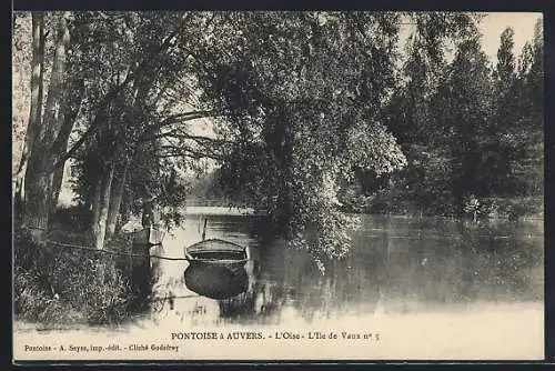 AK Pontoise, L`Oise, L`Île de Vaux avec barques sous les arbres