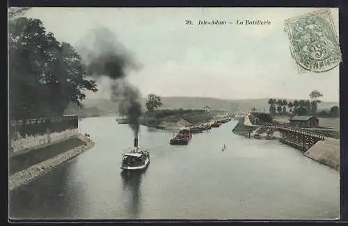 AK Isle-Adam, La Batellerie avec bateau à vapeur sur la rivière