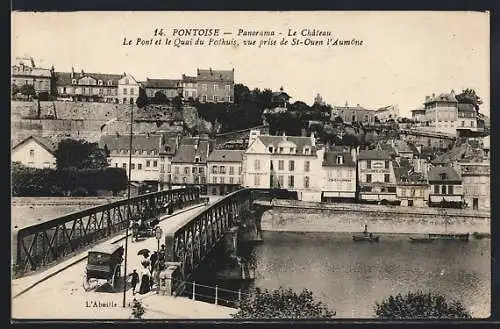AK Pontoise, Panorama, Le Château, Le Pont et le Quai du Pothuis vue prise de St-Ouen l`Aumône