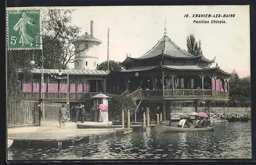 AK Enghien-les-Bains, Pavillon Chinois et embarcations sur l`eau