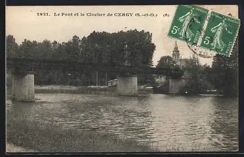 AK Cergy, Le Pont et le Clocher de Cergy