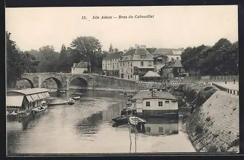 AK Isle Adam, Bras du Cabouillet avec pont et bateaux