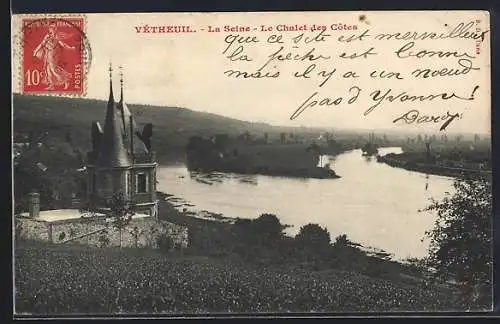 AK Vétheuil, La Seine, Le Chalet des Côtes