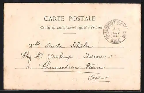 AK Vigny, L`église (Côté Est) avec écriture manuscrite du 16 janvier 1904