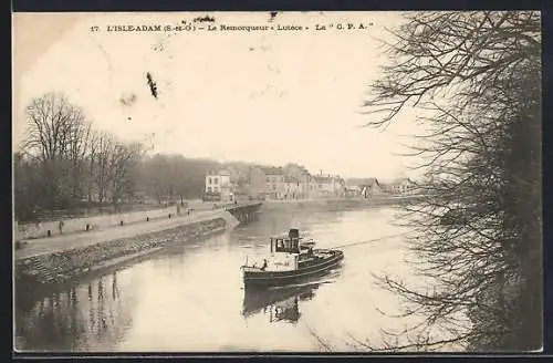 AK L`Isle-Adam, Le remorqueur Lutèce sur la rivière en hiver
