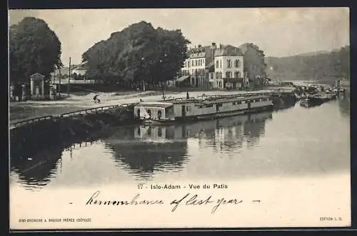 AK Isle-Adam, Vue du Patis avec péniche sur la rivière