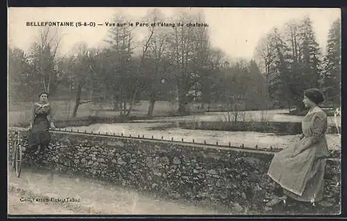 AK Bellefontaine, Vue sur le Parc et l`étang du château