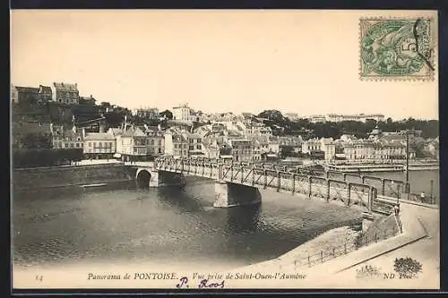 AK Pontoise, Panorama de la ville et pont sur l`Oise depuis Saint-Ouen-l`Aumône