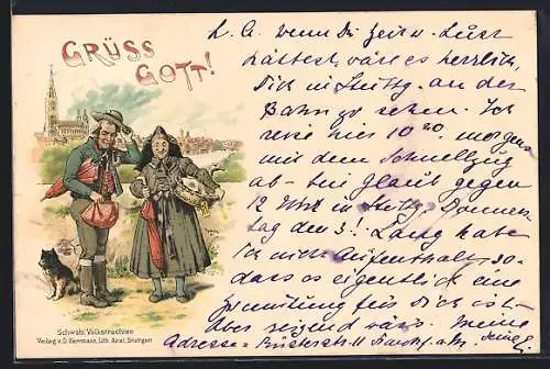 Künstler-AK Älteres Paar in schwäbischer Volkstracht