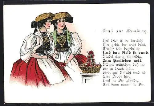 Künstler-AK Hamburg, Frauen in Vierländer Tracht
