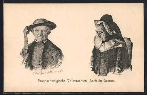 Künstler-AK Bortfelder Bauern in braunschweigischer Volkstracht