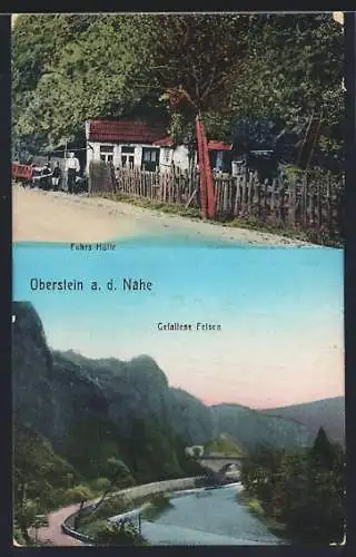 AK Oberstein a. d. Nahe, Flusspartie mit Gefallenen Felsen, Fuhrs Hütte
