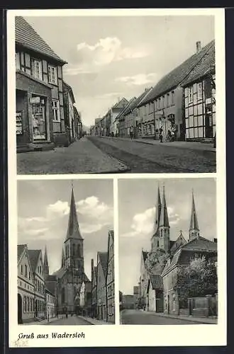 AK Wadersloh, Kirche und Strassenpartie mit Geschäften
