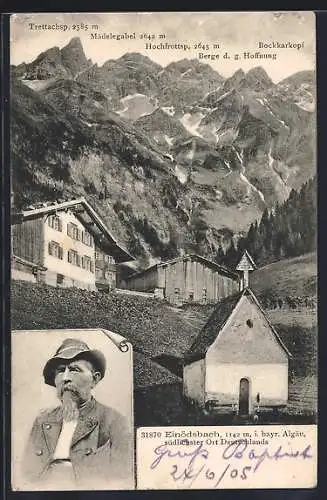 AK Einödsbach, Bergführer Johann Schraudolf, Teilansicht gegen Mädelegabel