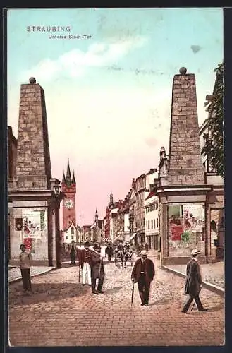 AK Straubing, Unteres Stadttor mit Uhrenturm