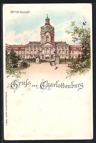 Lithographie Berlin-Charlottenburg, Blick auf Kgl. Schloss