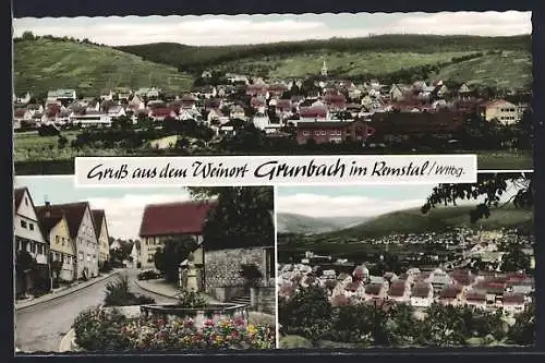 AK Grunbach im Remstal, Strassenpartie und Totalansicht