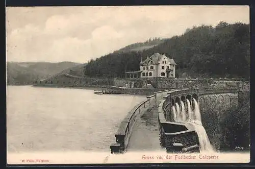 AK Altena, Gasthaus Fuelbecker Talsperre mit Sperrmauer