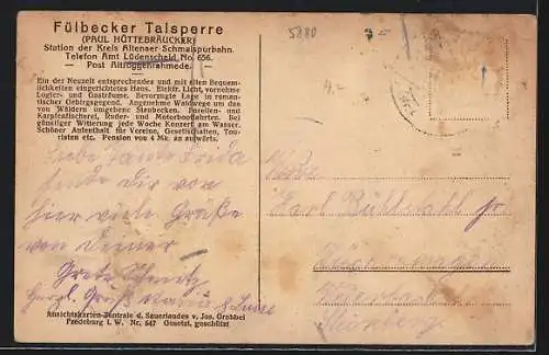 AK Altena, Fülbecker Talsperre mit Gasthaus