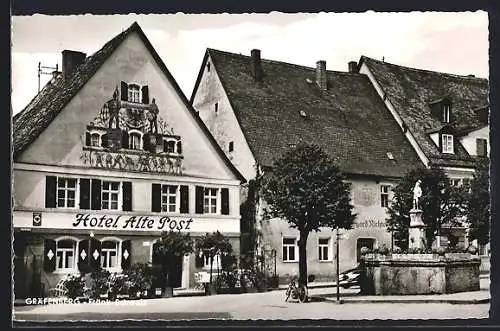 AK Gräfenberg /Fränk. Schweiz, Hotel Alte Post mit Denkmal