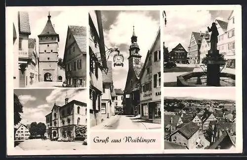 AK Waiblingen, Fünf Ansichten aus dem Ort