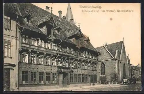 AK Braunschweig, Güldenstrasse mit Wolters Hofbrauhaus