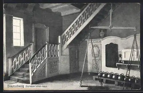 AK Braunschweig, Bierbaumsches Haus, Innenansicht mit Waage und Treppe