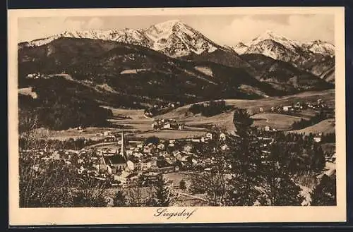 AK Siegsdorf, Ortschaft mit alpiner Landschaft