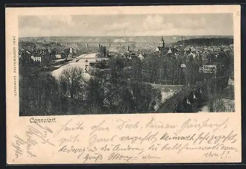 AK Cannstatt, Teilansicht mit Flusspartie und Brücke