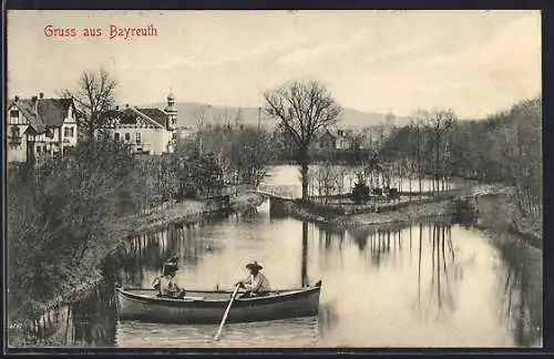 AK Bayreuth, Flusspartie mit Dame in Ruderboot