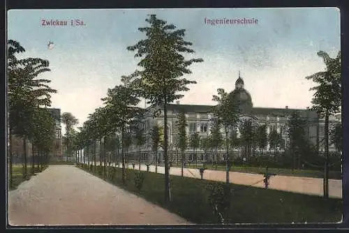 AK Zwickau i. Sa., Ingenieurschule mit angelegten Gehwegen