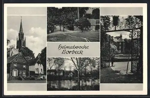 AK Borbeck, Weidkamp mit St. Dionysius, Schloss Borbeck, Möllhoven Brücke, Früherer Waldschenken Teich