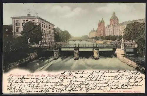 AK München, Blick von der Maximilianbrücke