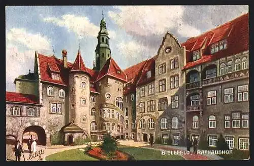 Künstler-AK Bielefeld, auf dem Rathaushof