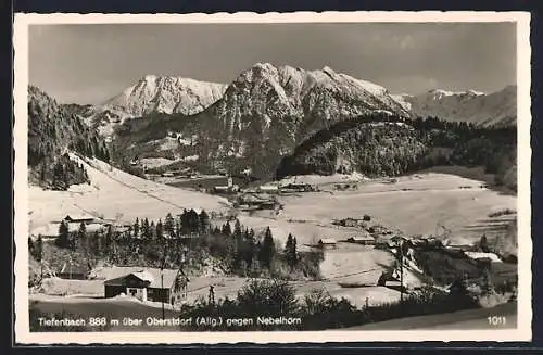 AK Tiefenbach über Oberstdorf, Ortschaft gegen Nebelhorn