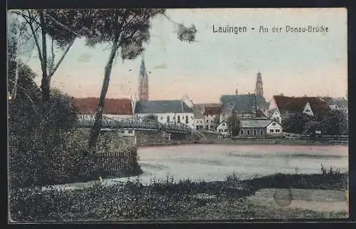 AK Lauingen, Partie an der Donaubrücke