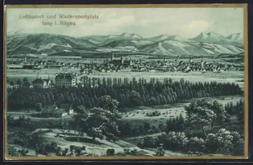 AK Isny i. Allgäu, Ortsansicht mit Bergpanorama