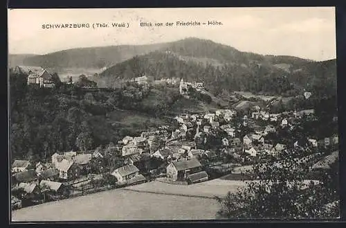 AK Schwarzburg, Blick von der Friedrichs-Höhe auf den Ort