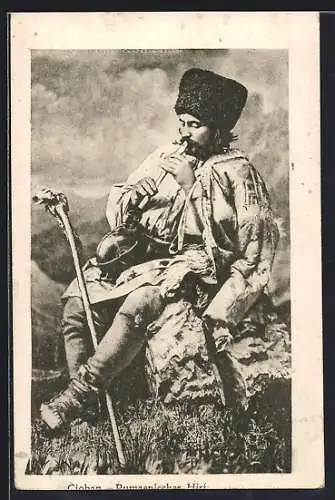 AK Rumänischer Hirte in Volkstracht beim Musizieren