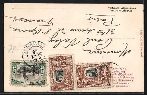 AK Mann bei zwei Frauen an einem Brunnen