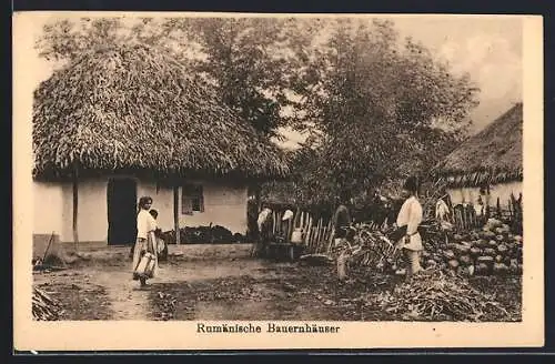 AK rumänische Bauernhäuser, Bauern in Trachten