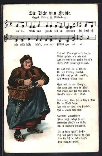 Lied-AK Hilmar Mückenberger: Die Dicke von Zwicke, dicke Frau mit Korb