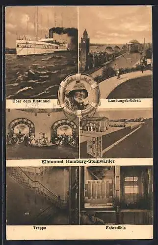AK Hamburg-St. Pauli, Elbtunnel Hamburg-Steinwärder, Landungsbrücken, Fahrstühle