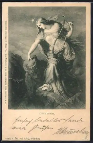 AK Die Loreley mit Harfe auf dem Felsen