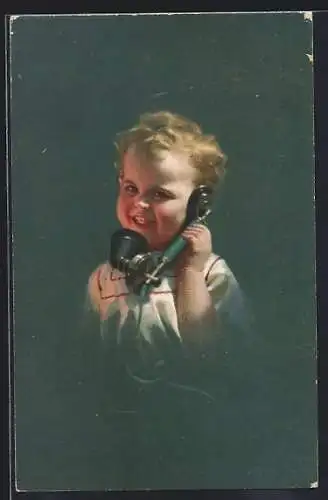 AK Frecher Bube mit blonden Locken am Telefon