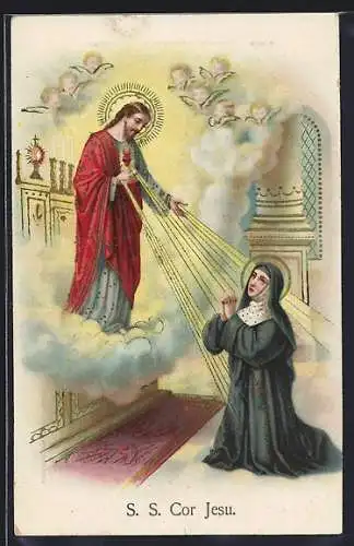 AK Nonne kniet vor Erscheinung von Jesus