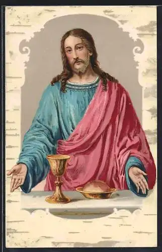 AK Jesus mit Weinkelch und Brot